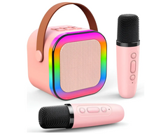 🎤 Parlante Karaoke K12 con 2 Micrófonos y Luces RGB