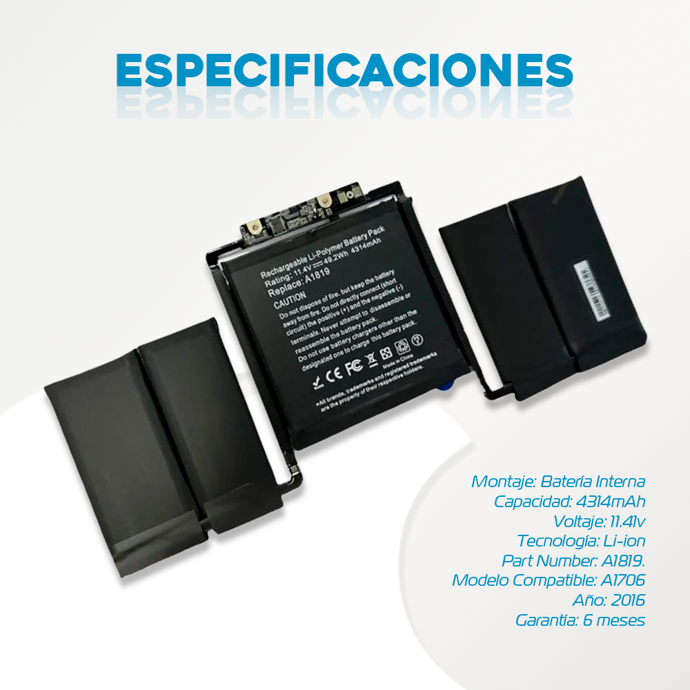 Batería para MacBook Pro Retina 13” Touch Bar A1706 (Año 2016-2017) - Phonex